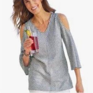 Soft surroundings landfall black and white cold shoulder linen blend tunic nwt